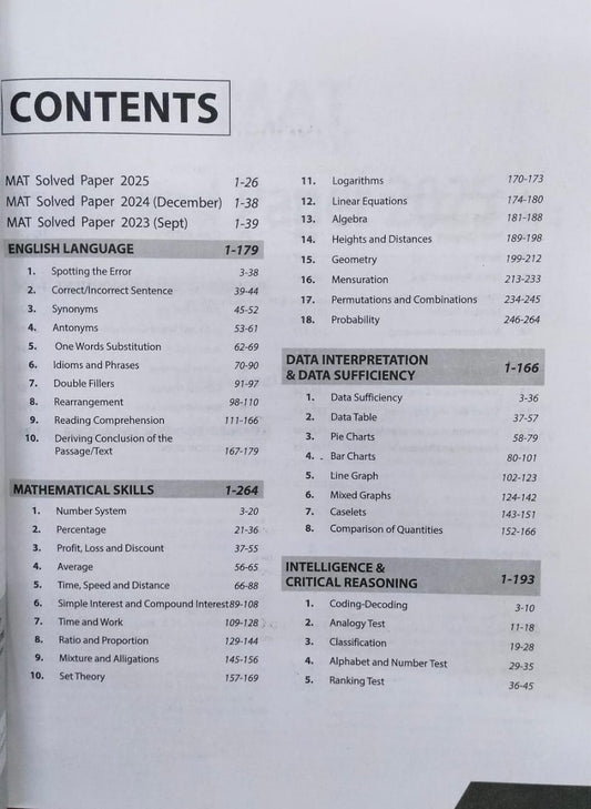 Arihant – Master Resource for MAT 2026 Entrance Exam [English]