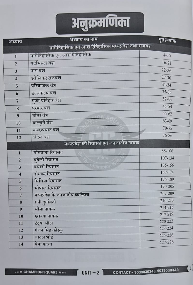 Champion Square - MPPSC Mains Paper-1, Part-A, Unit-2&5 MP ke Rajvansh, Riyasate aur Janjatiya Nayak (Hindi Medium)