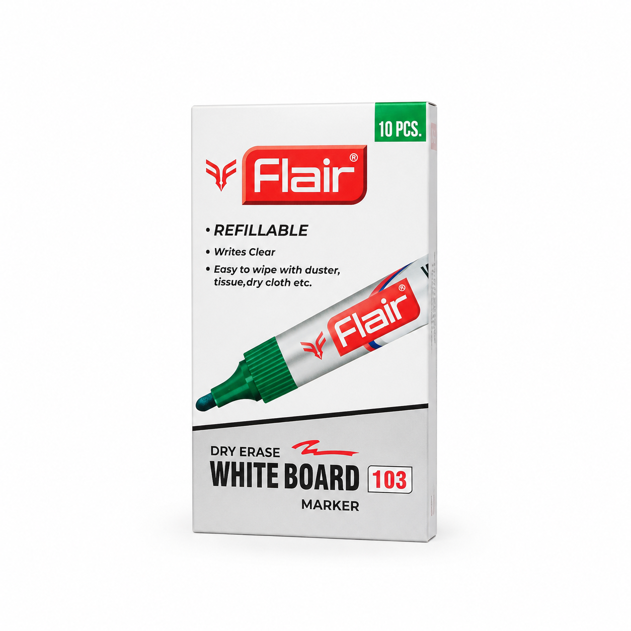 Flair White Board Marker Bold Writing 10 Pieces Green | Smooth & Bold Writing Marker