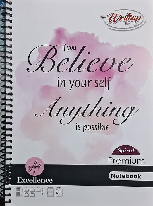 Writeup Spiral Premium Notebook (A4 Size, 200 Pages) Plain Unruled