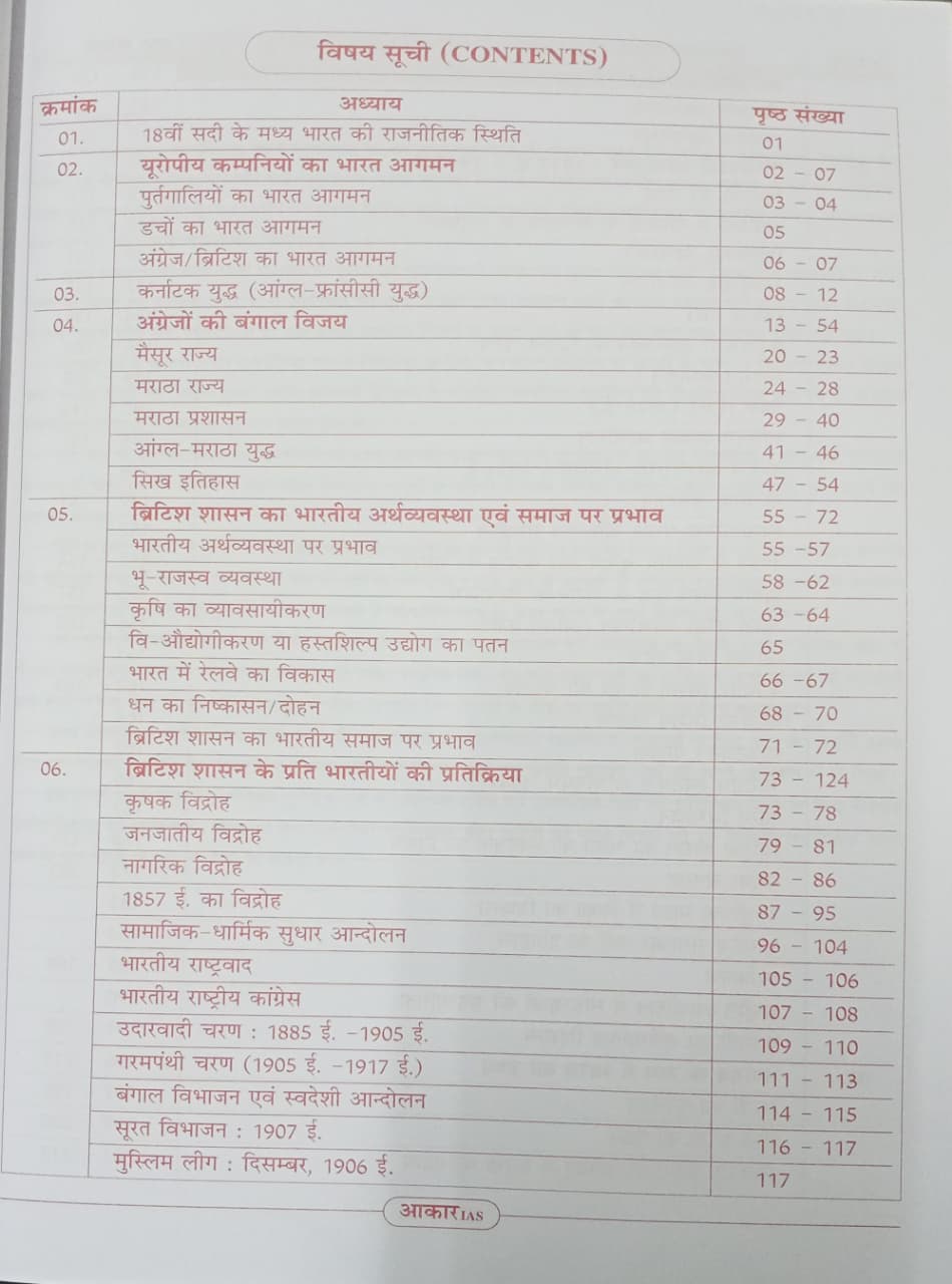 Aakar IAS MPPSC Mains Paper-1, Part-1, Unit-3 Itihas evam Sanskriti (Adhunik Bharat ka Itihas) (Hindi Medium)