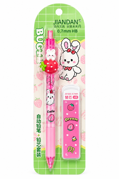 Cute Bunny Mechanical Pencil Set with HB Lead Refills, 0.7mm Pencil for Kids & Students