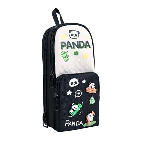 Potence Cute Panda Pencil Case with 3 Compartments, Large Capacity Multi-Layer Pencil Pouch for Kids & Students