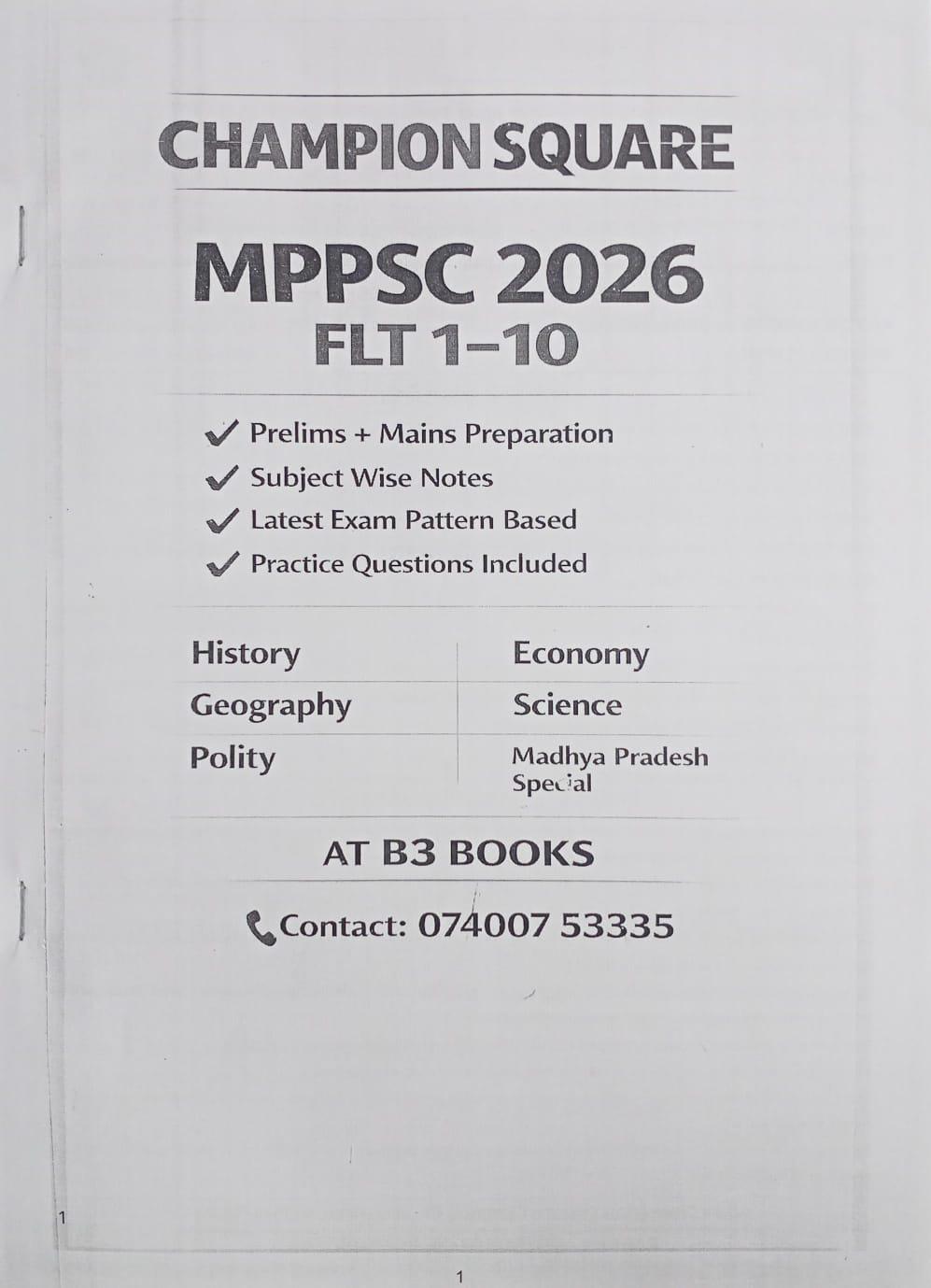 Champion Square MPPSC Full Length Test Series FLT 1–10 | Hindi & English Medium Practice Papers