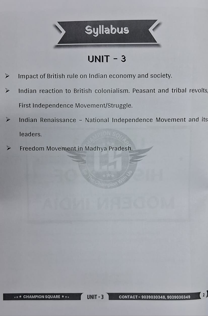 Champion Square MPPSC Mains Paper-1, Part-A, Unit-3 History of Modern India (English Medium)
