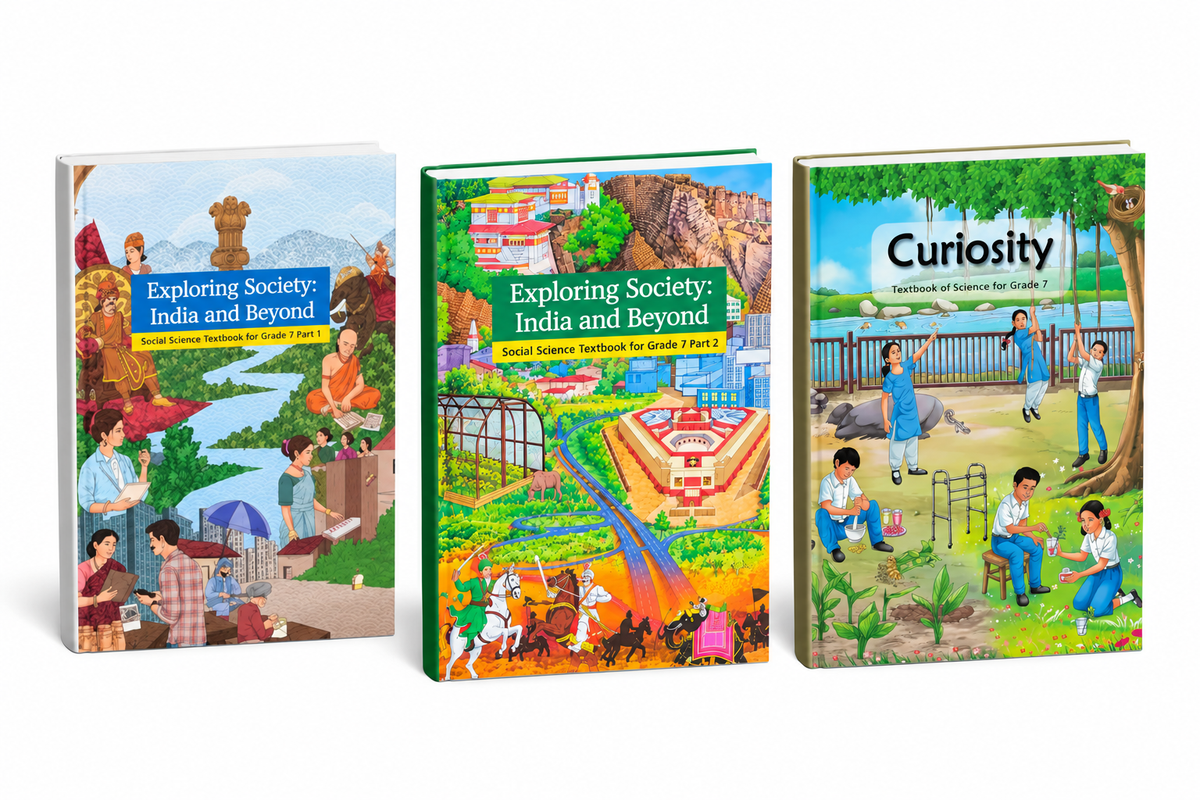 NCERT Class 7 Book Combo Exploring Society Part 1 & Part 2 + Curiosity Science Textbook (English Medium)