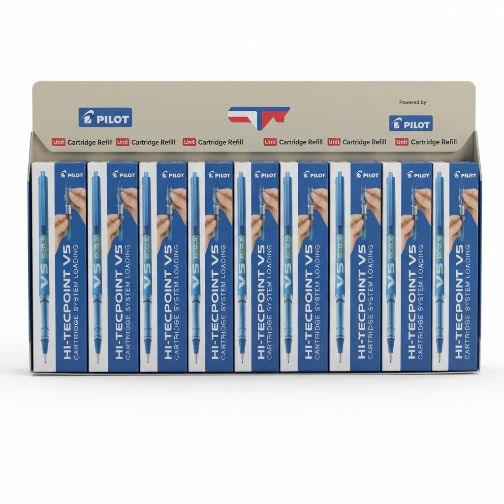 Pilot Hi-Tecpoint V5 Cartridge System Pure Liquid Ink Pen Set of 6 Blue | Smooth Roller Pen