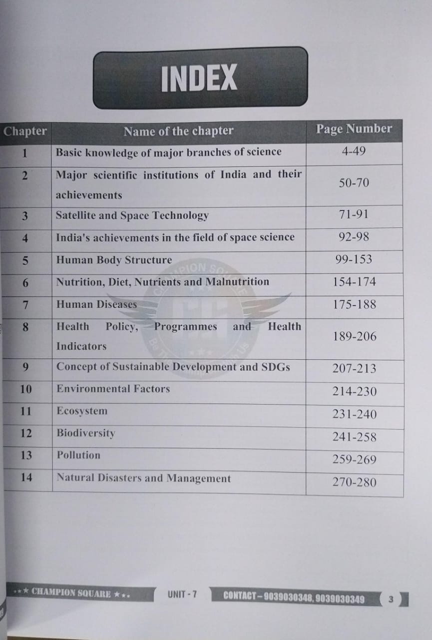 Champion Square – MPPSC Prelims Science, Environment and Health (Unit–7)English Medium