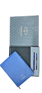 Parker Premium Notebook & Pen Gift Set – Elegant Blue Leather Finish
