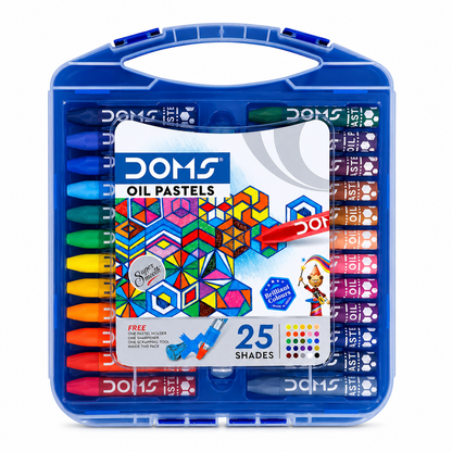 Doms Oil Pastels – 25 Shades | Hard Plastic Case | Free Pastel Holder & Sharpener