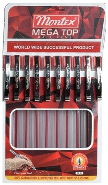 Montex Mega Top Ball Pen – 10 Piece Pack (Red Ink)