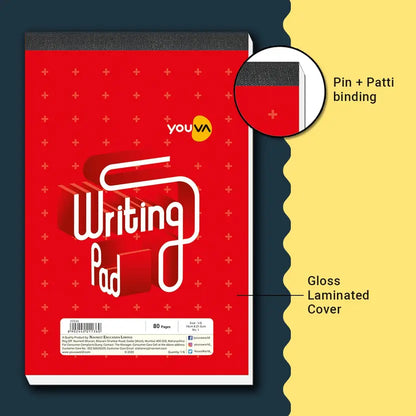 Youva Writing Pad 1 No – 14 × 21.5 cm (1/8 Size), 80 Pages | Unruled