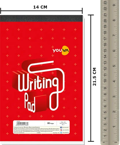 Youva Writing Pad 1 No – 14 × 21.5 cm (1/8 Size), 80 Pages | Unruled