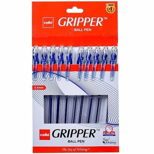 Cello Gripper Ball Pen – Pack of 10 (Blue) | Smooth Writing with Soft Comfortable Grip