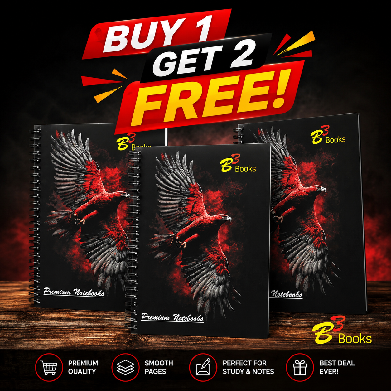 Buy 1  Get 2 FREE on B3 Books Premium Spiral Notebooks 200 Pages